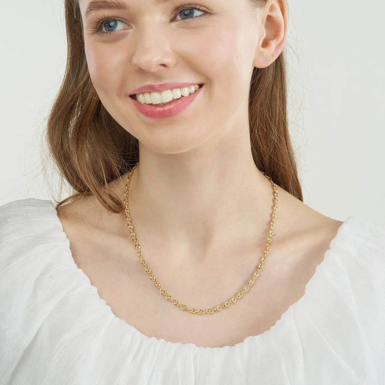 14k Yellow Gold Puff Carabiner Bracelet Anklet Choker Necklace Pendant Chain