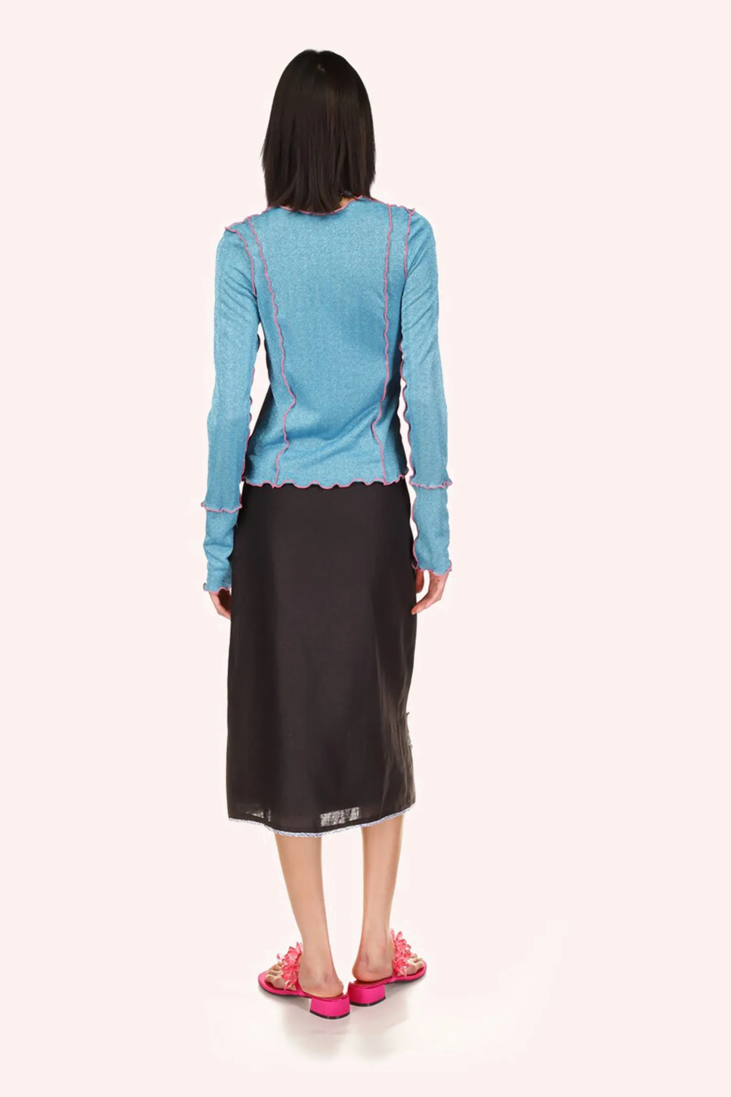 3-D Pansy Embroidered on Linen Skirt