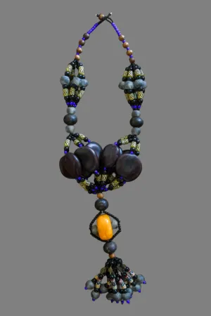 African Trade Beads, Carved Resin Tribal Necklace