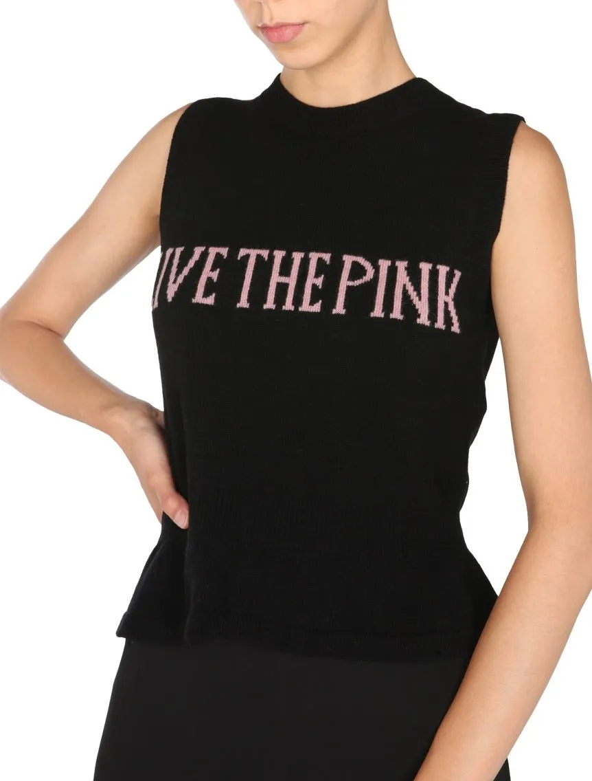 Alberta Ferretti Slogan Intarsia Peplum Knitted Vest
