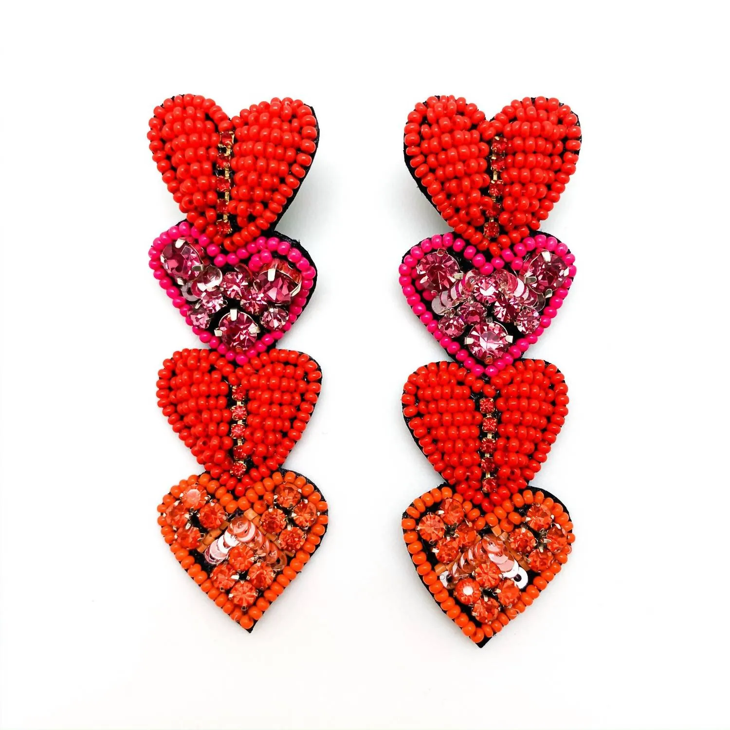 Allie Beads - Multi Heart Beaded Drop Earrings