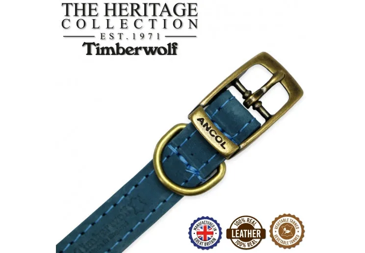 Ancol - Timberwolf Leather Collar - Blue - Size 8 (55-63cm)