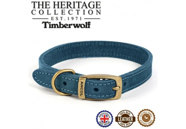 Ancol - Timberwolf Leather Collar - Blue - Size 8 (55-63cm)