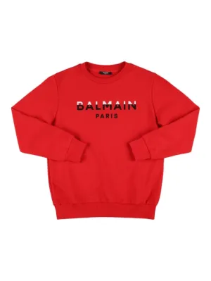 Balmain   Printed logo cotton crewneck sweatshirt 