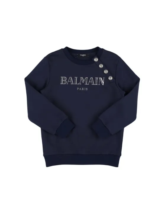Balmain   Printed logo cotton crewneck sweatshirt 