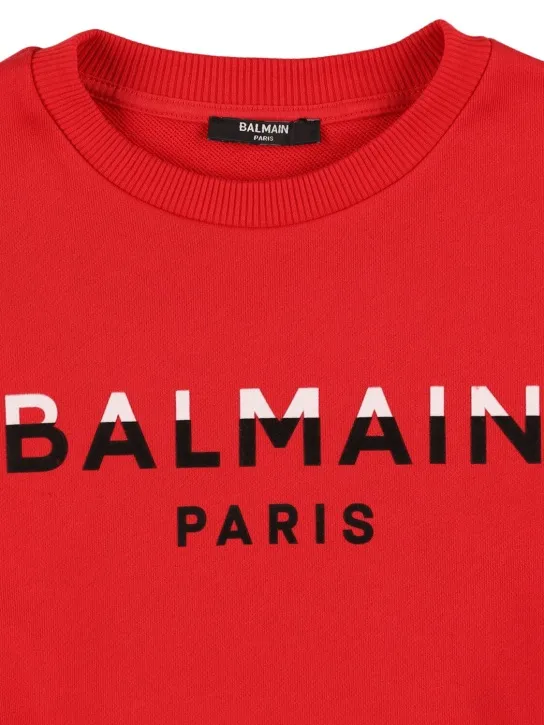Balmain   Printed logo cotton crewneck sweatshirt 