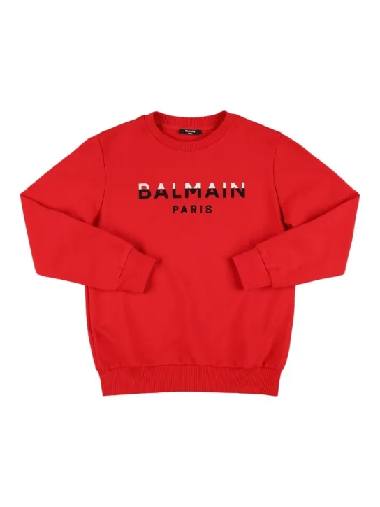 Balmain   Printed logo cotton crewneck sweatshirt 