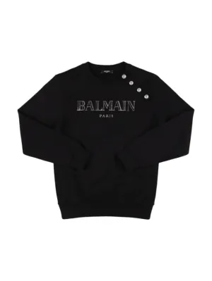 Balmain   Printed logo cotton crewneck sweatshirt 