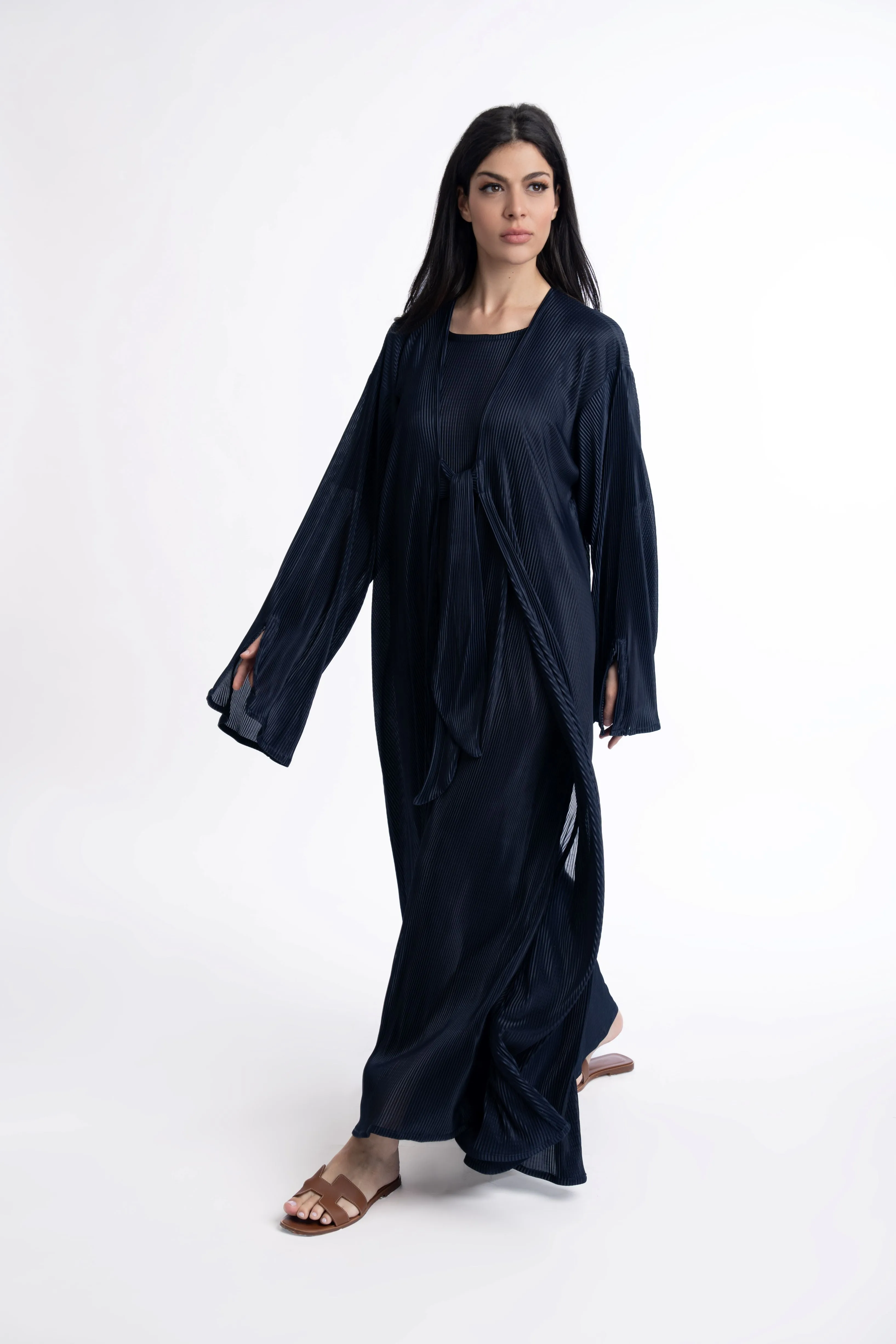 Basma Crinkle Abaya Navy