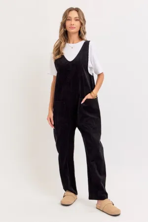 Black Corduroy Overall Jumpsuit