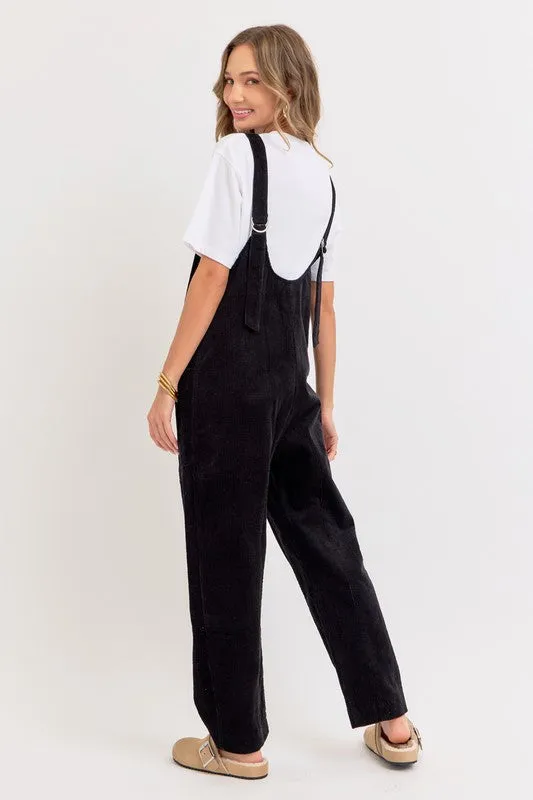 Black Corduroy Overall Jumpsuit