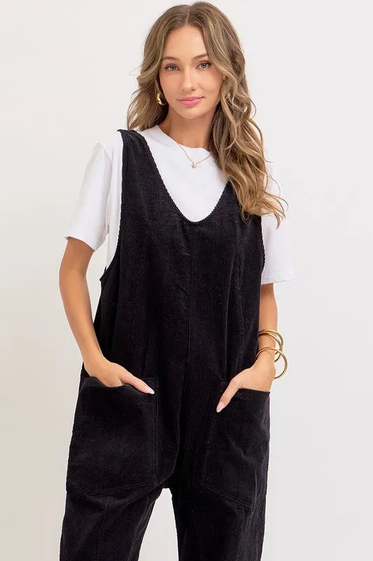 Black Corduroy Overall Jumpsuit