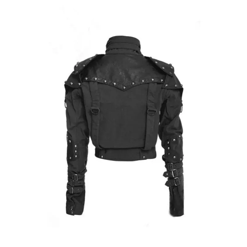 Black Studded Cropped Military Jacket For Women