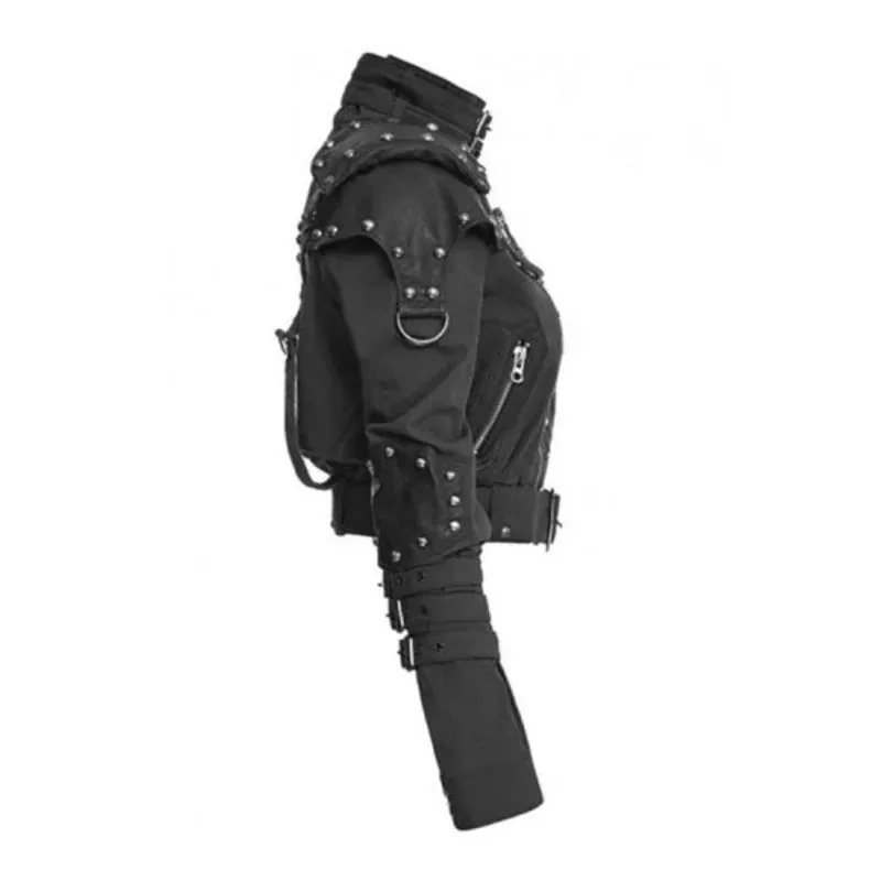 Black Studded Cropped Military Jacket For Women