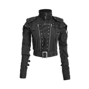 Black Studded Cropped Military Jacket For Women