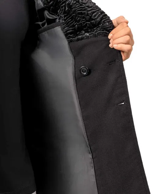 Brewer Mens Black Fur Collar Wool Coat