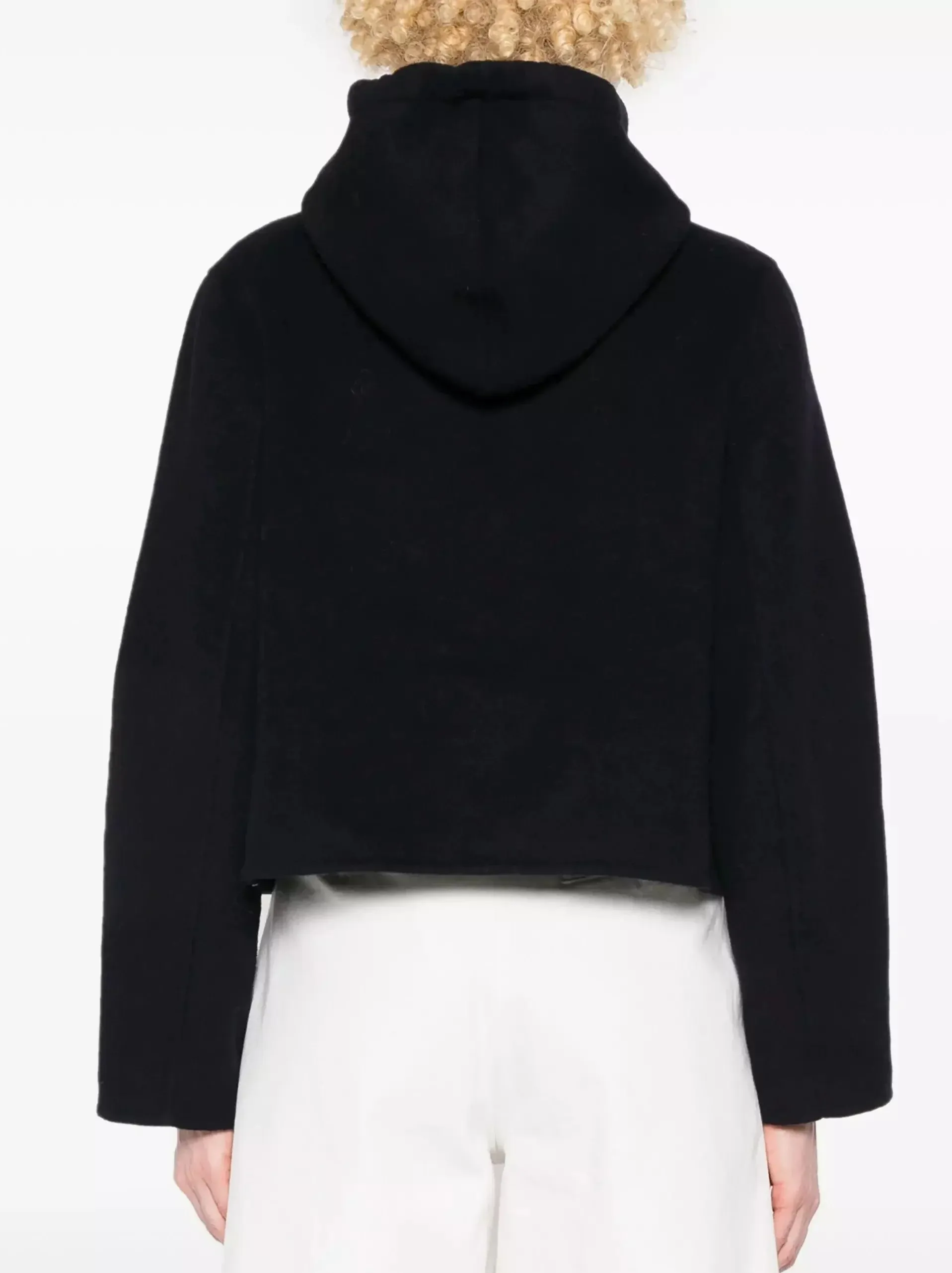 Buckled Cropped Hooded Jacket with Gold Buttons