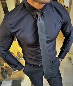 Buy Black Slim Fit Chain Collar Shirt by GentWith | Worldwide Shipping