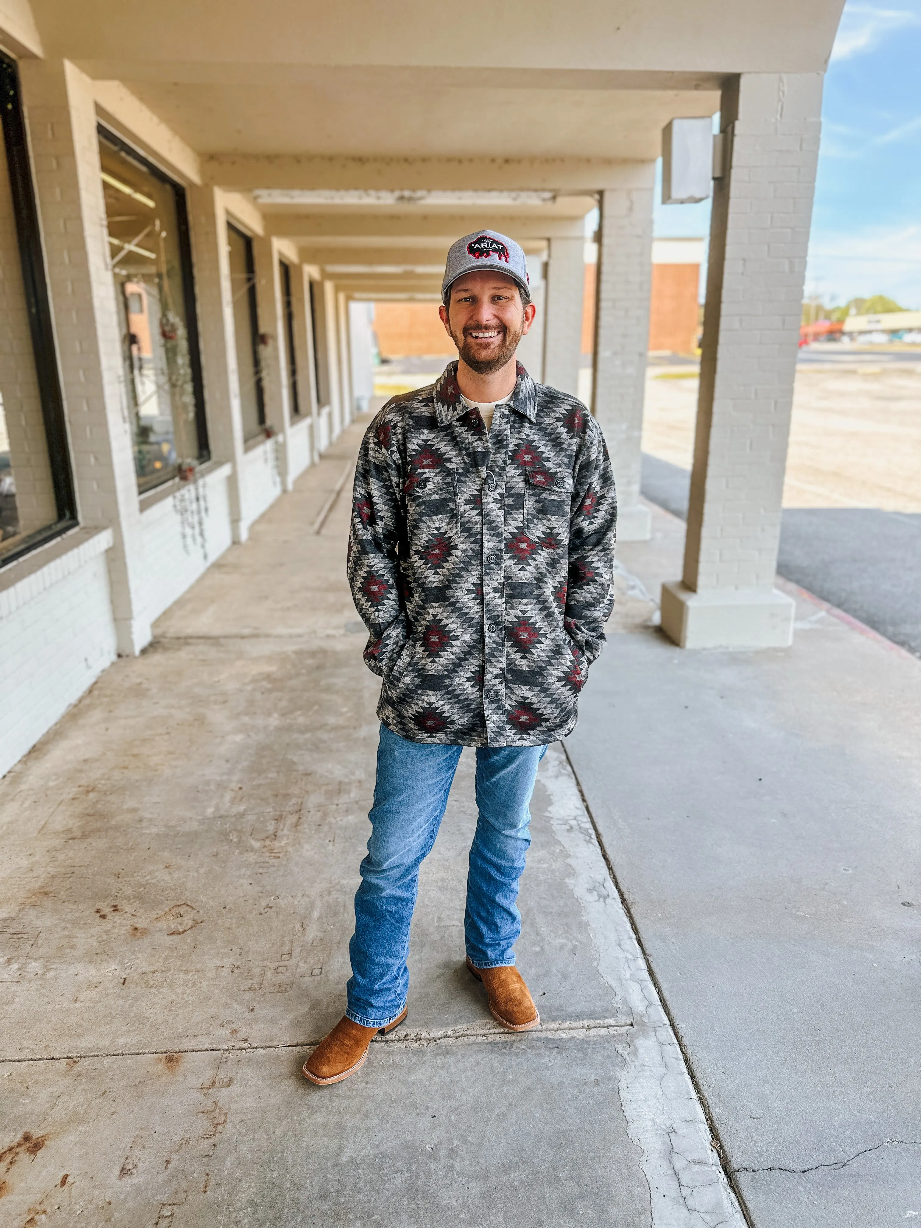 Charcoal Grey & Maroon Caldwell Printed Shacket