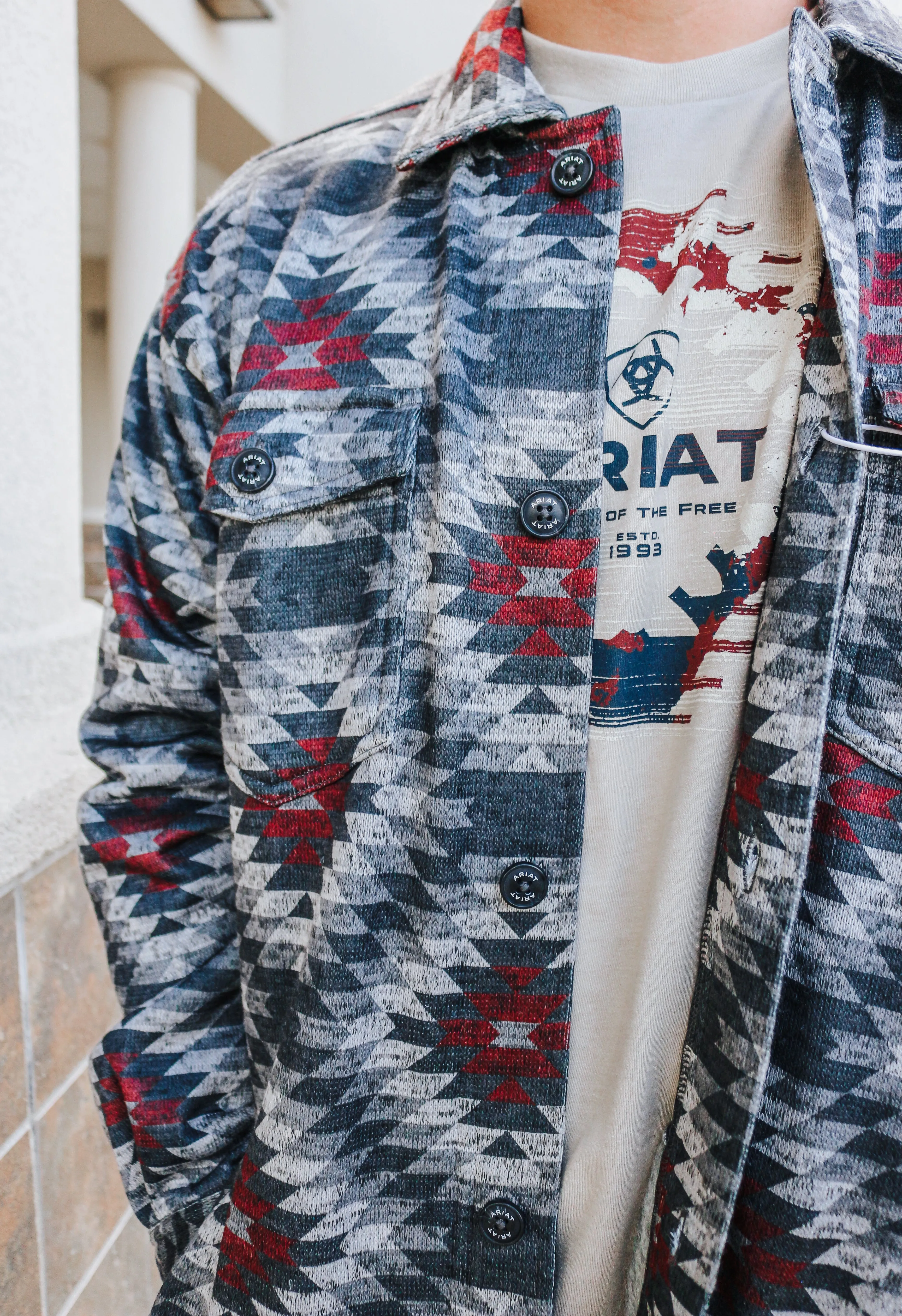 Charcoal Grey & Maroon Caldwell Printed Shacket