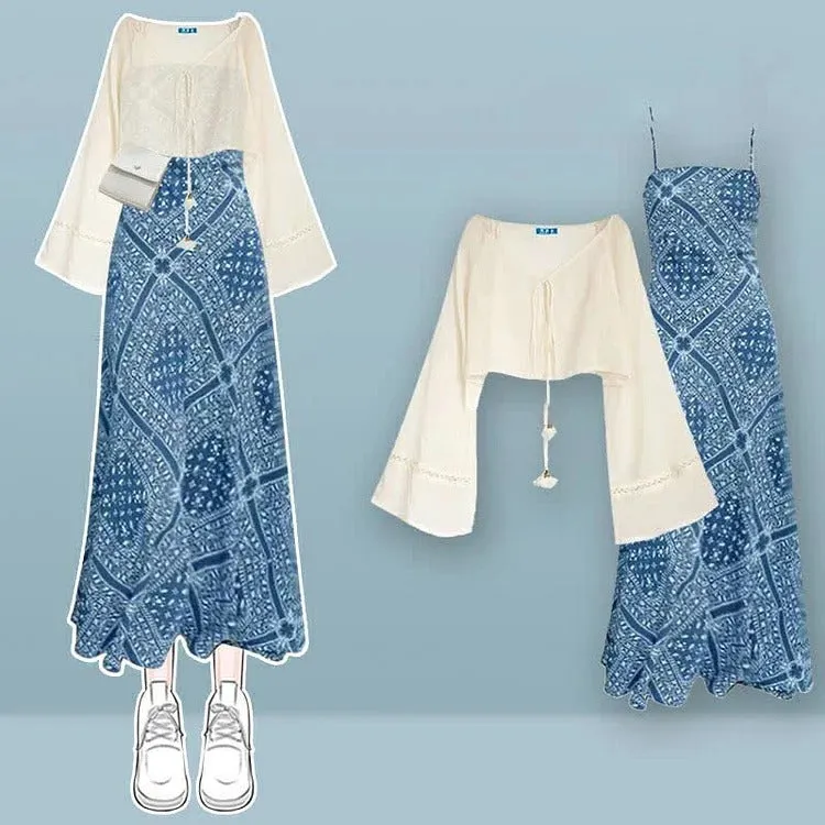 Charming Floral Pattern Two Piece Set in Vintage Style