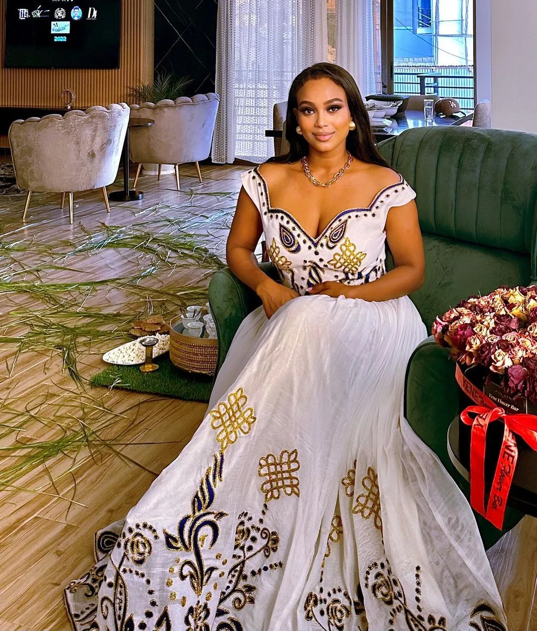 Chic Ethereal Charm: Beautiful Habesha Dress in Menen Fabric Habesha Kemis