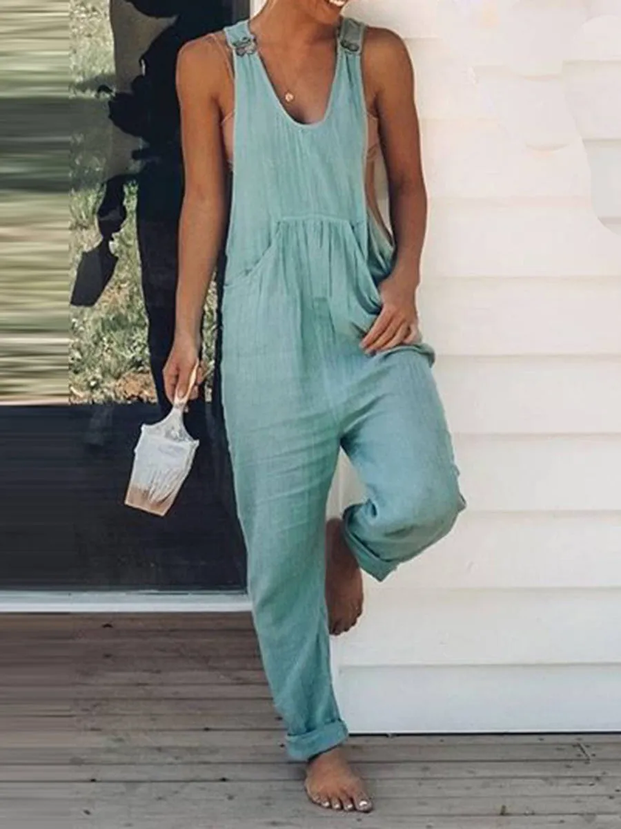 Color Sleeveless Overall Jumpsuit