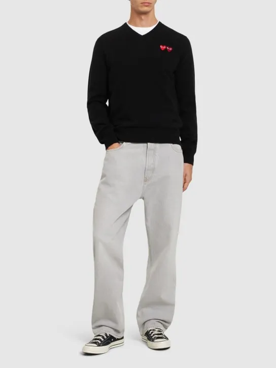 Comme des Garçons Play   Play logo knit wool V-neck sweater 