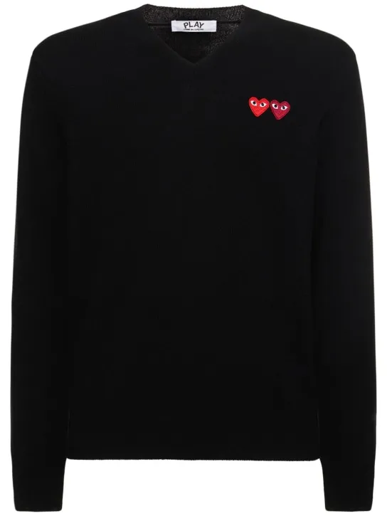 Comme des Garçons Play   Play logo knit wool V-neck sweater 