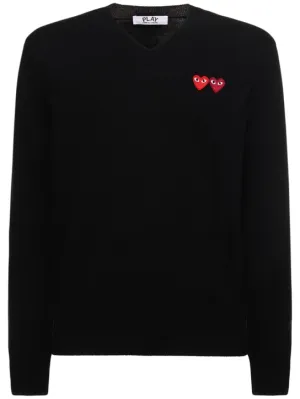 Comme des Garçons Play   Play logo knit wool V-neck sweater 