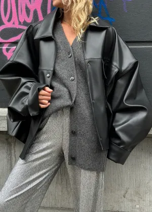 CROPPED FAUX LEATHER JACKET | BLACK