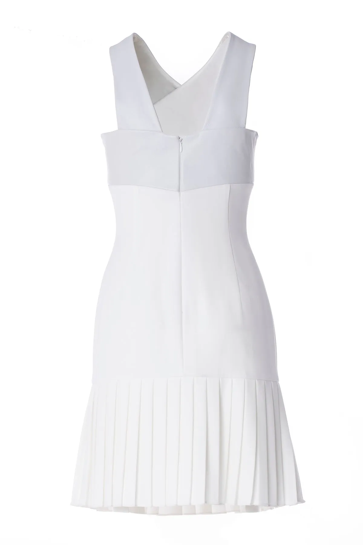 CROSS NECK LEATHER HALTER DRESS WITH GLADIATOR SKIRT