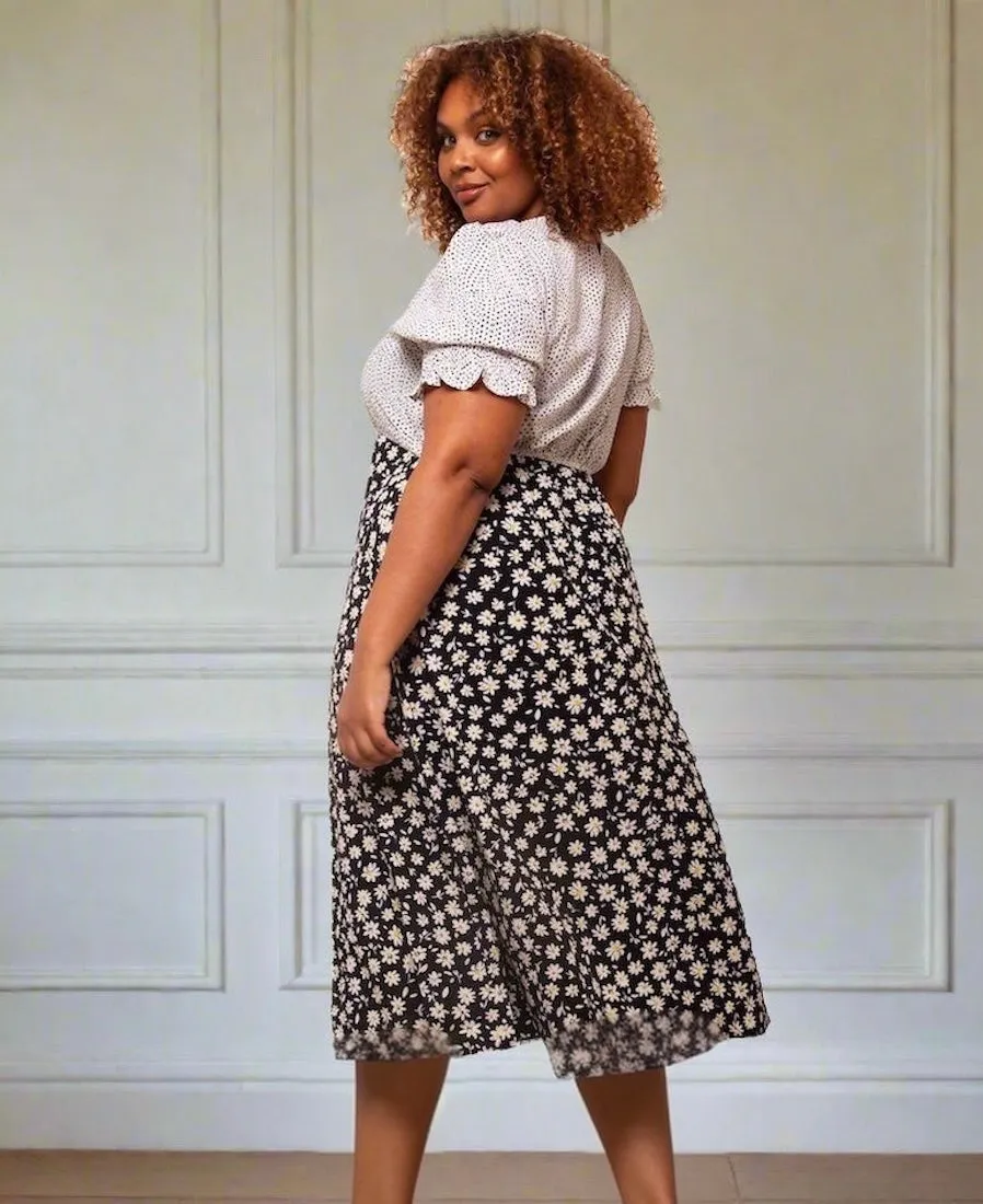 Daisy Spot Puff Sleeve Midi Dress