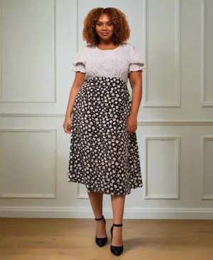 Daisy Spot Puff Sleeve Midi Dress
