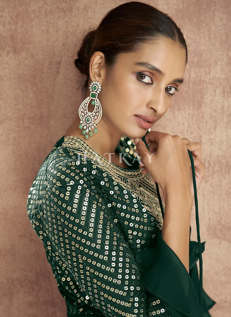 Dark Green Sequence Embroidered Palazzo Suit And Jacket