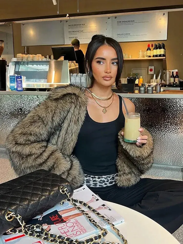 Fashionkova Christmas Gift Outfit Luxurious Classic Lapel Gradient Warm Faux Fur Coat Chic Lady Loose Fluffy Short Cardigan Jacket 2025 New Woman Streetwear
