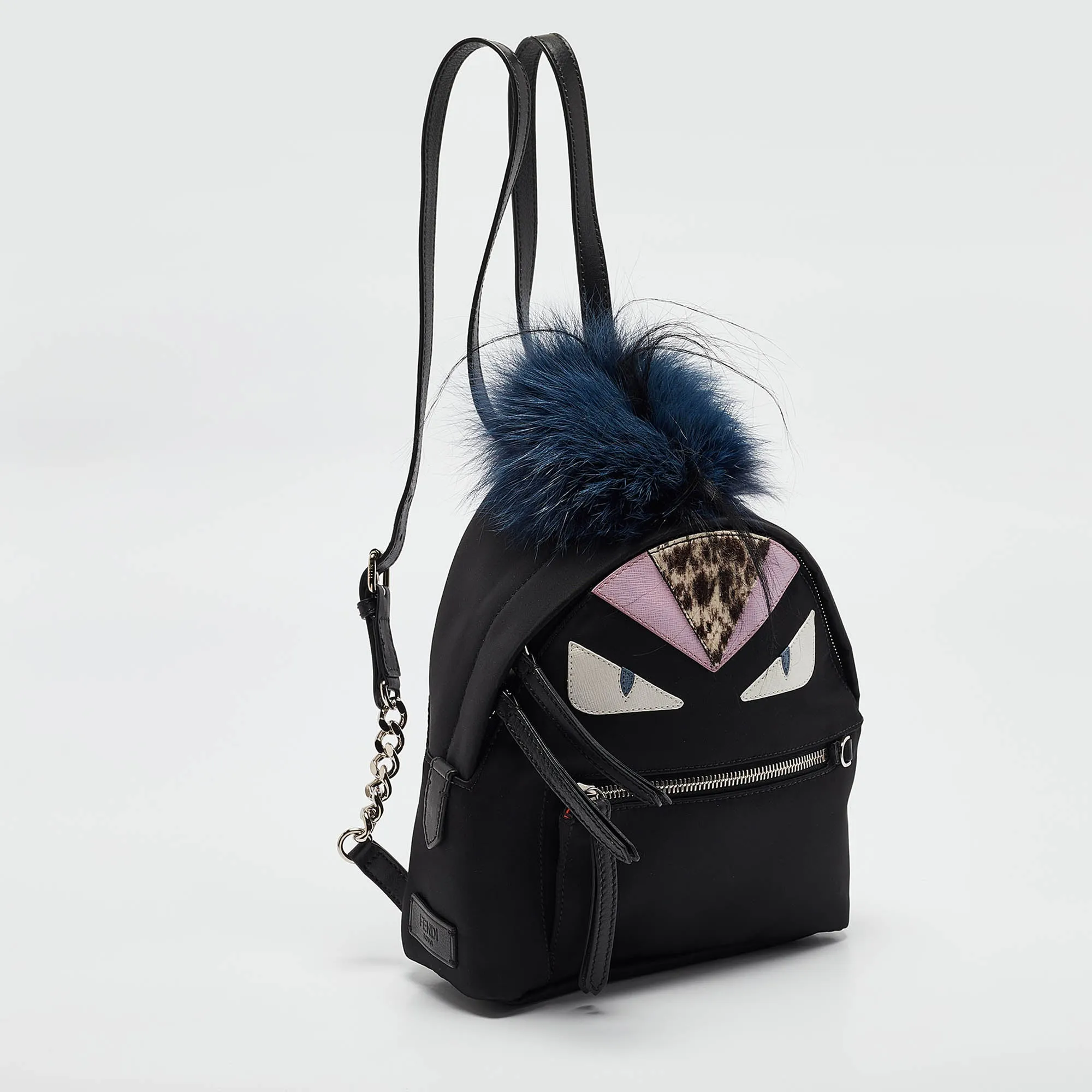 Fendi Black Nylon And Leather Mini Monster Eye Backpack