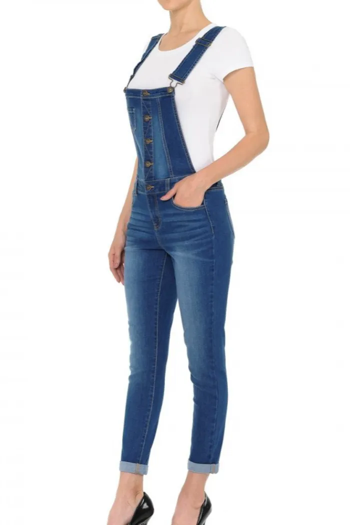 Front button denim overall