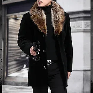 Fur Collar Single Breasted Mid Length Coat