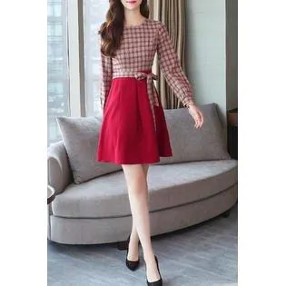 Ketty More Women Plaid Top Solid Skirt Short Dress -KMWDC5711