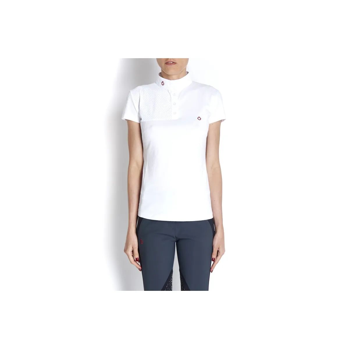 LADIES SUMMER SHOW POLO SHIRT BY CAVALLERIA TOSCANA, STAND UP COLLAR, COL. WHITE