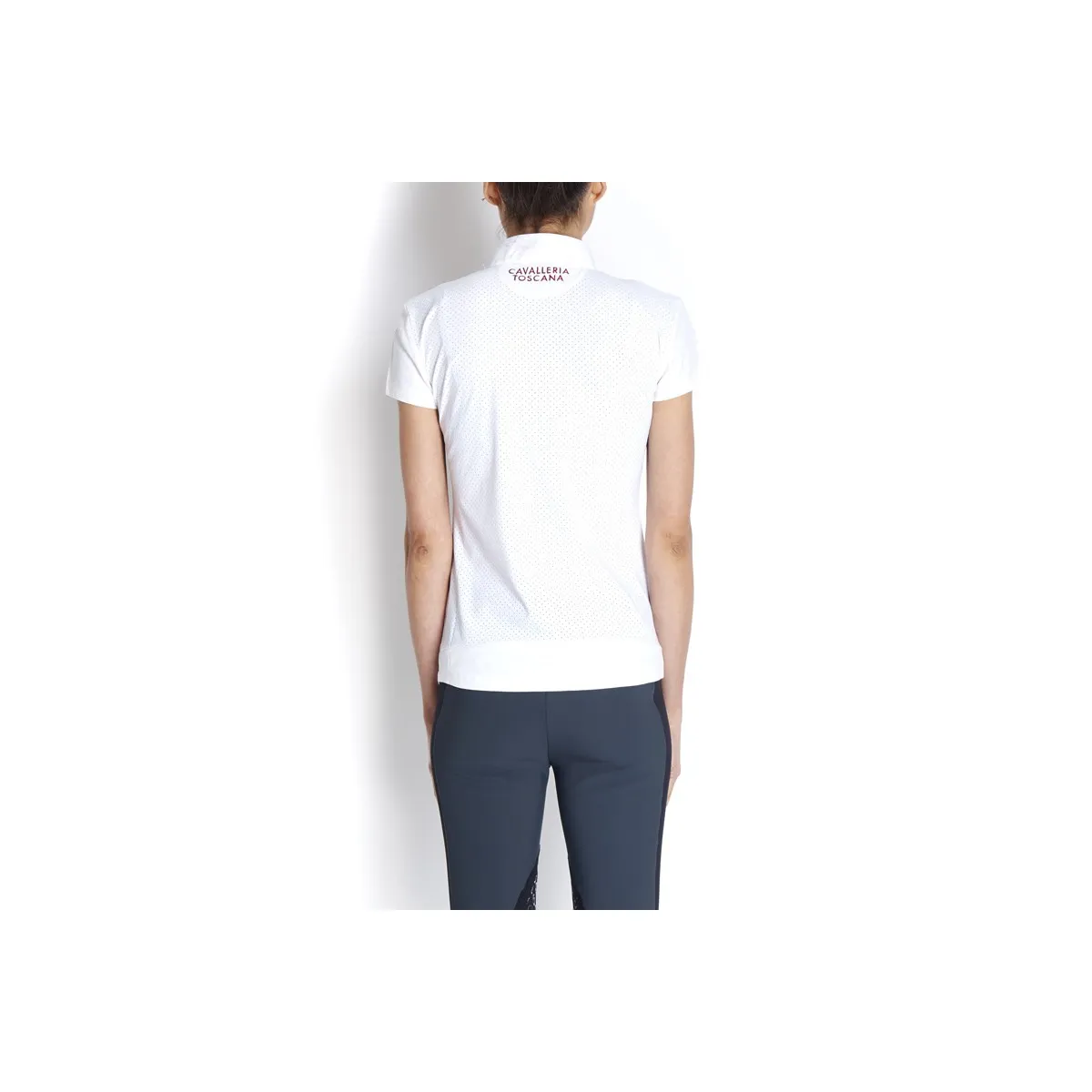 LADIES SUMMER SHOW POLO SHIRT BY CAVALLERIA TOSCANA, STAND UP COLLAR, COL. WHITE