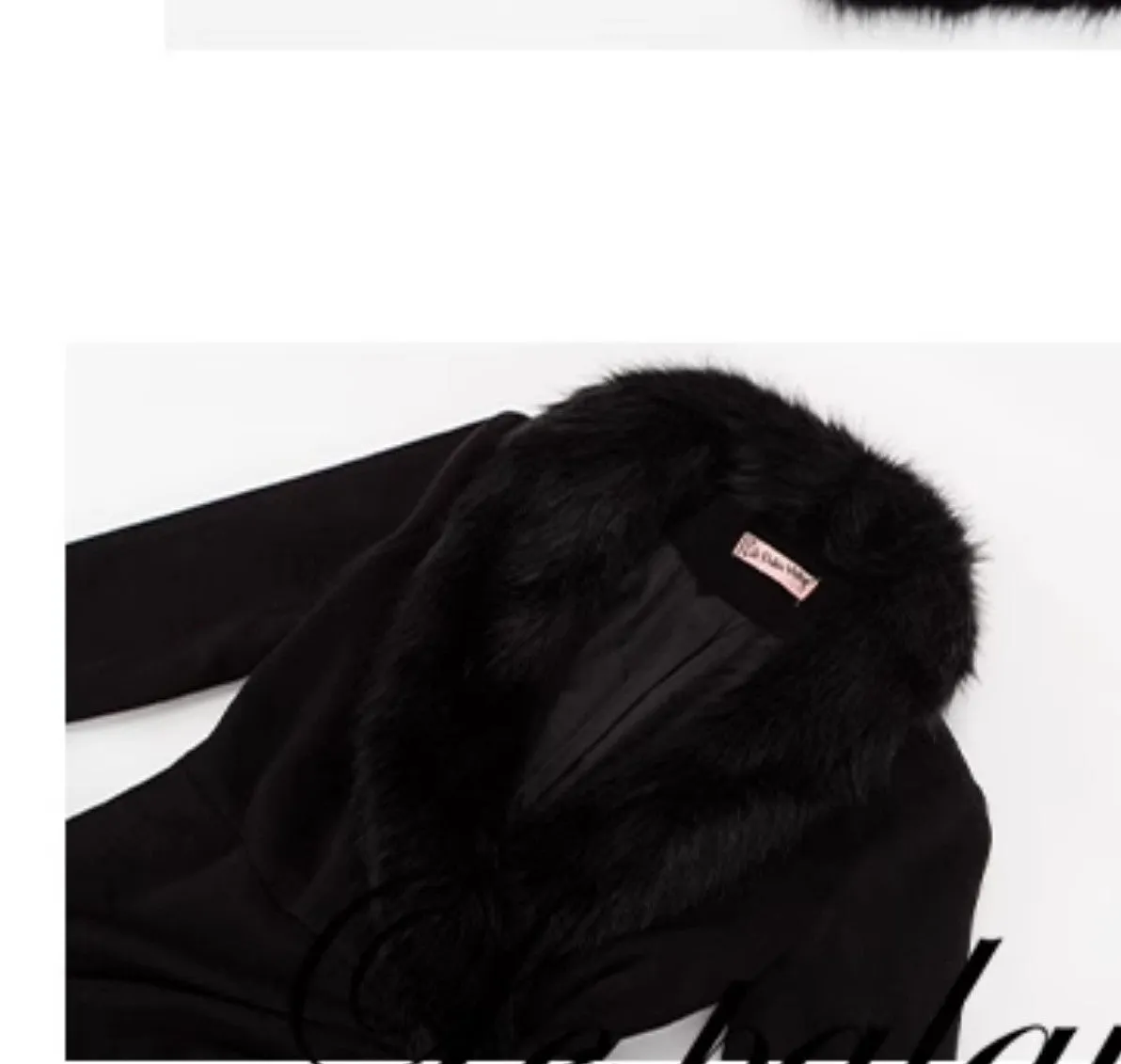 Le Palais Vintage Elegant Black Long Sleeves V-Neck Fox Fur Collar Wrap Jacket-Debra