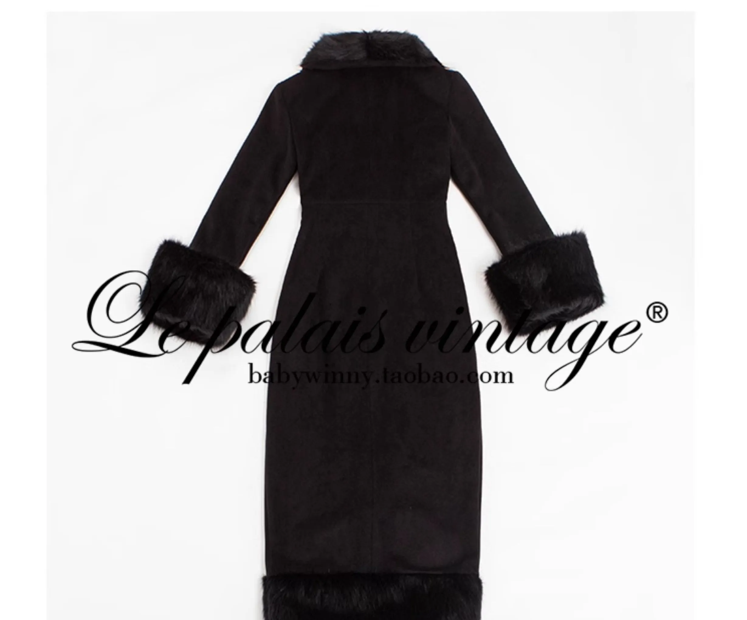 Le Palais Vintage Elegant Black Long Sleeves V-Neck Fox Fur Collar Wrap Jacket-Debra