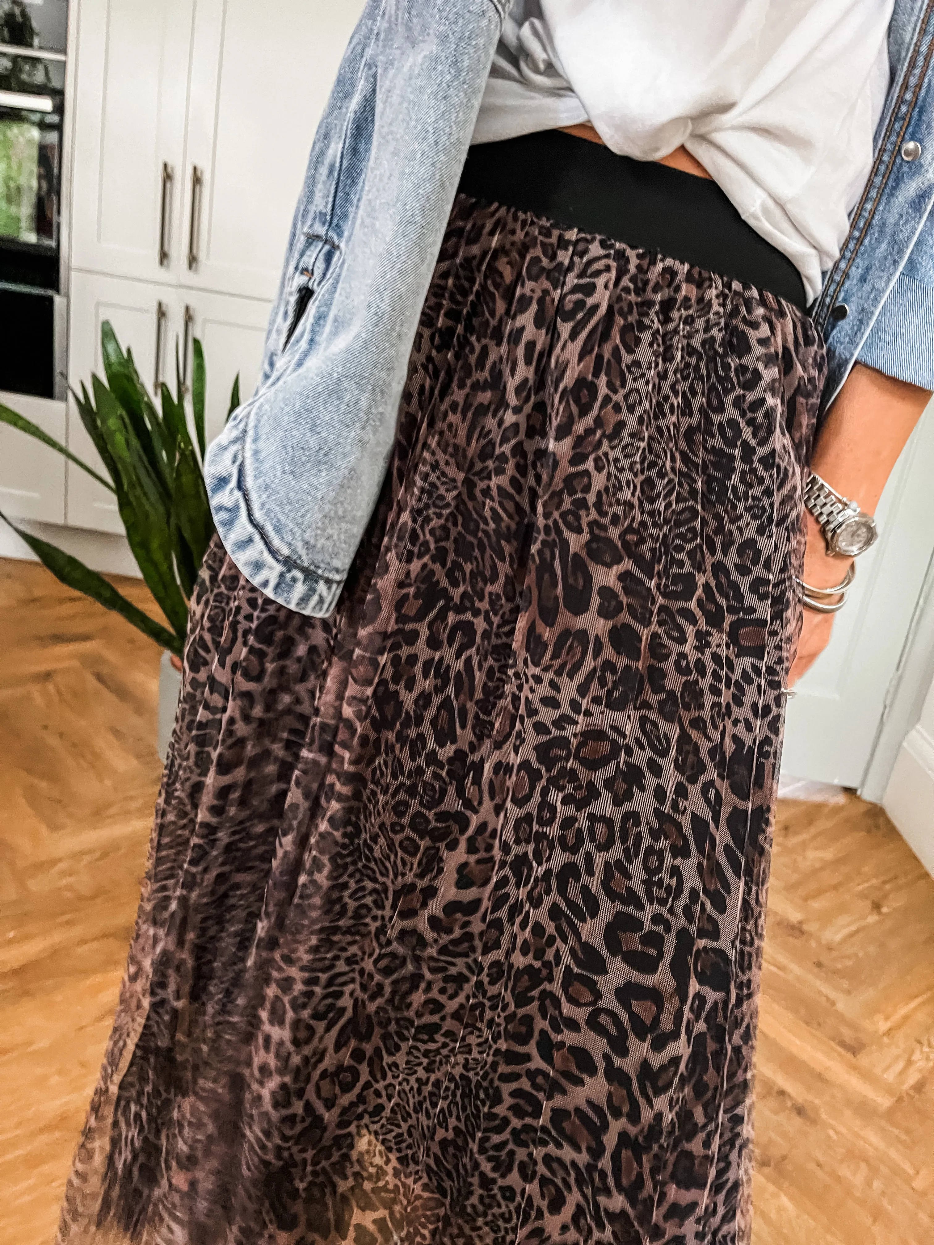 Leopard Print Mesh Skirt
