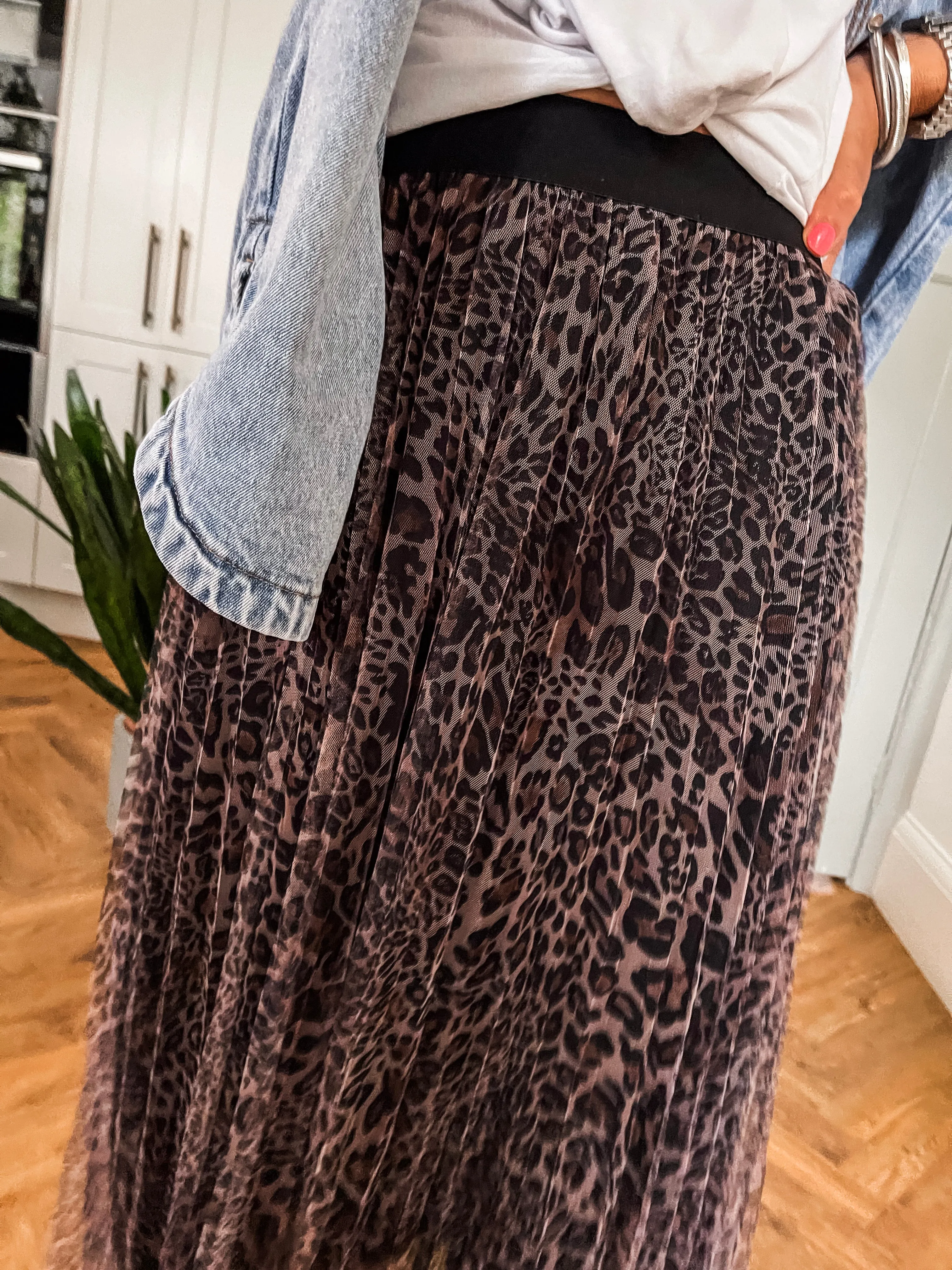 Leopard Print Mesh Skirt
