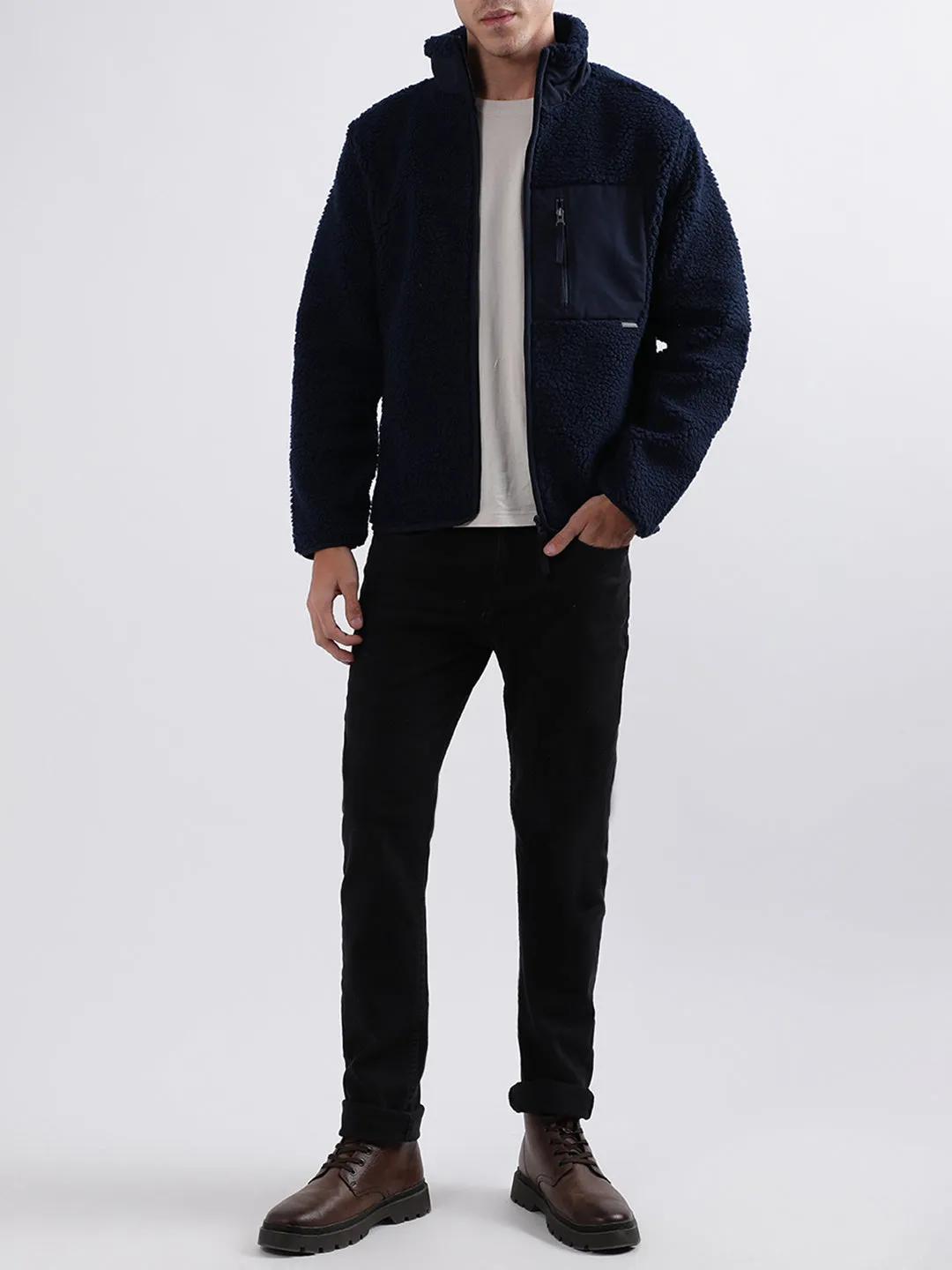 Lindbergh Men Blue Solid Stand Collar Jacket