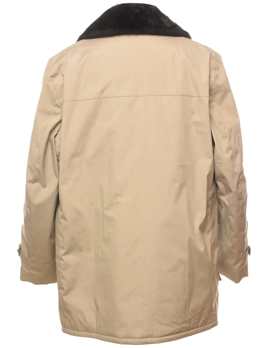 London Fog Beige & Black Contrast Faux Fur Collar Jacket - L