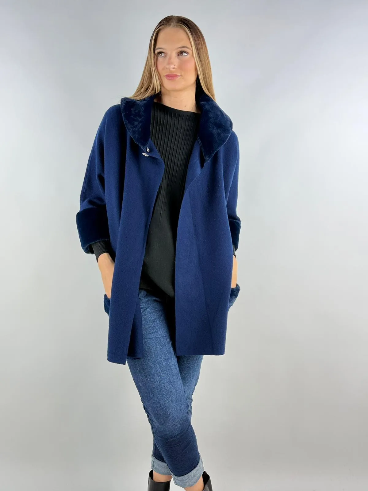 Luxury Faux Fur Collar Cardigan