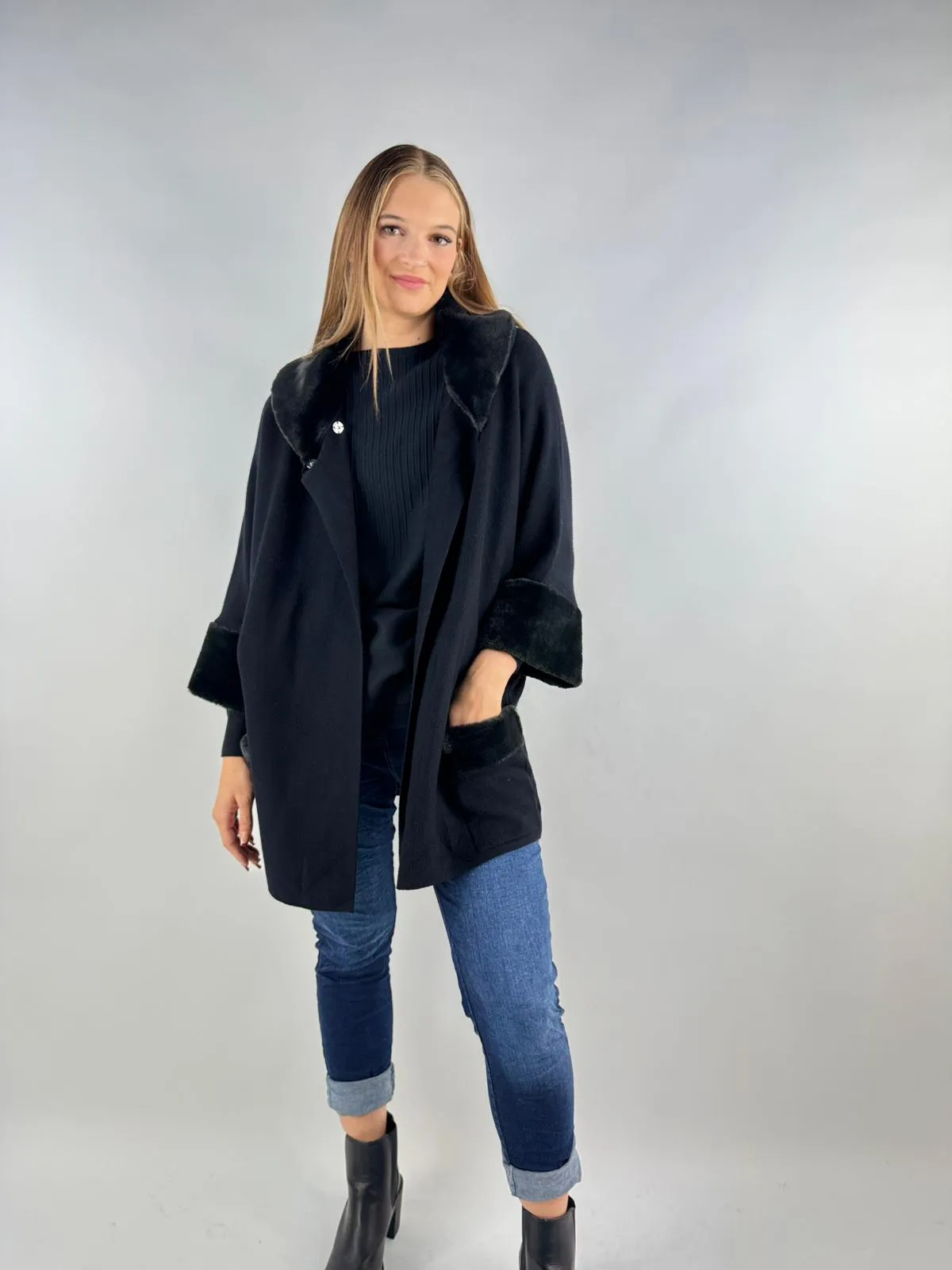 Luxury Faux Fur Collar Cardigan